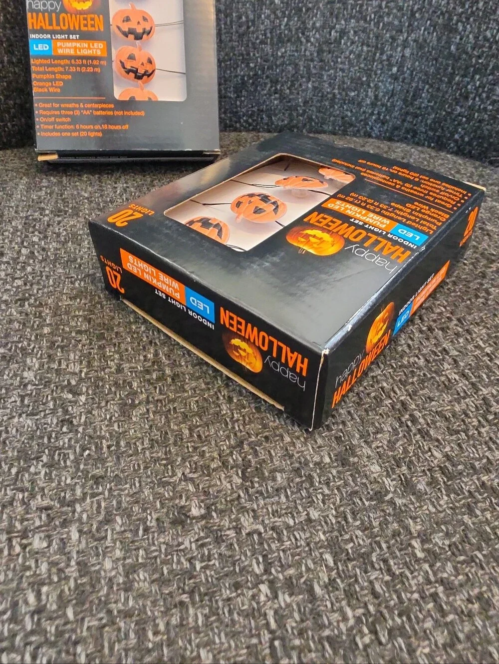 NIB 2 Sets Happy Halloween LED Orange Pumpkin Wire String Lights Jack O' Lantern